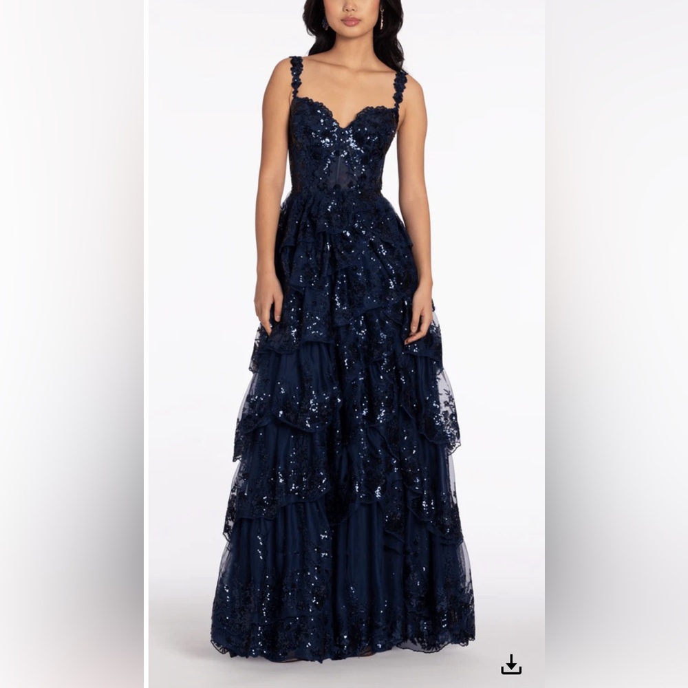Elegant Navy Blue Sequin Evening Gown
